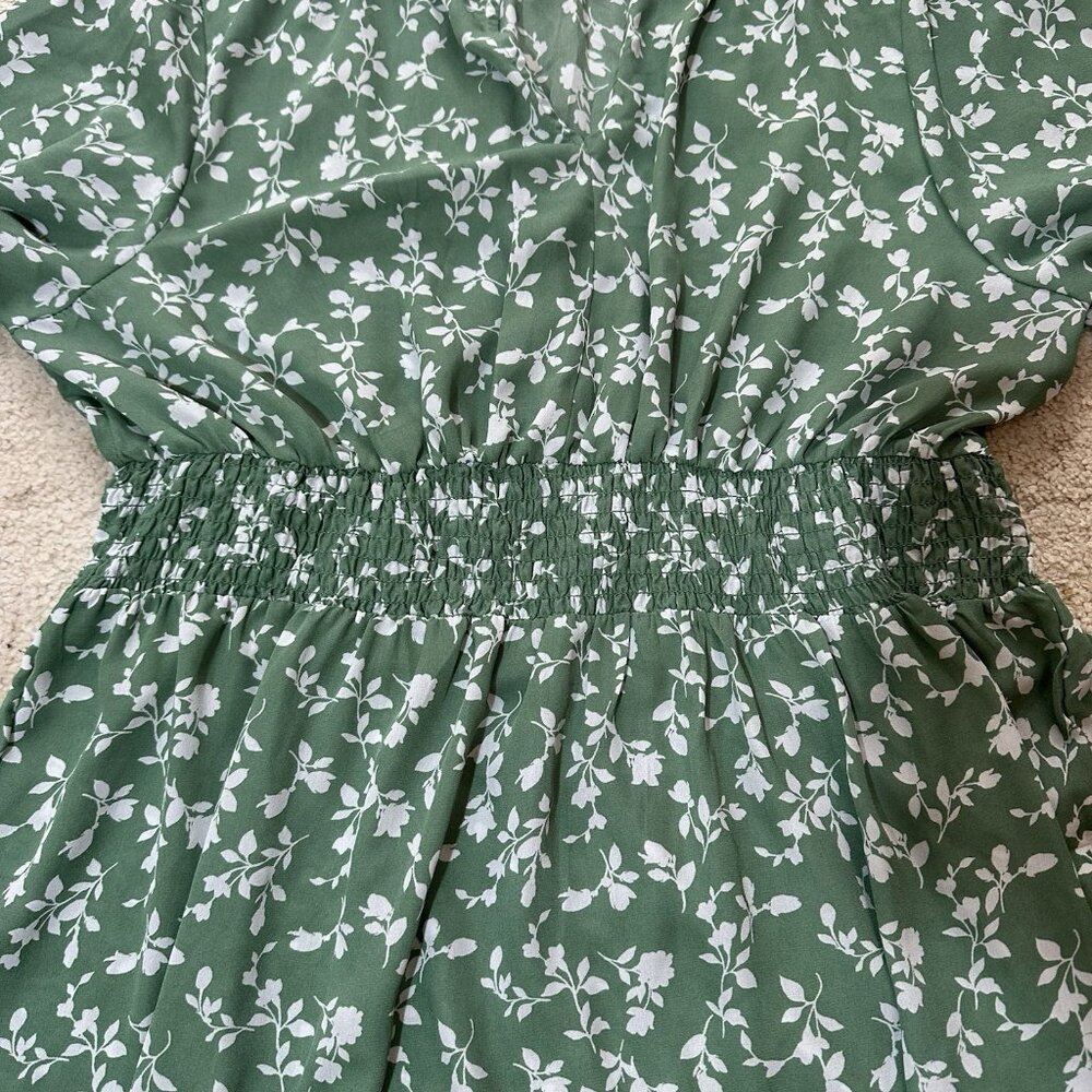 Steve Madden Dress Women’s Size XL Green Floral Print Midi Ruffle Stretch Waist - Picture 13 of 14